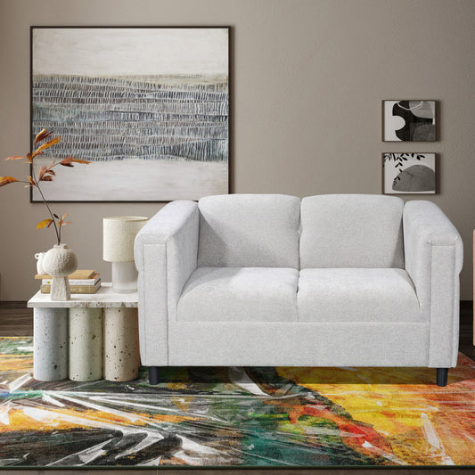 54" Upholstered Loveseat Sofa with Track Arms, Modern Fabric 2-Seater Couch, Light Gray