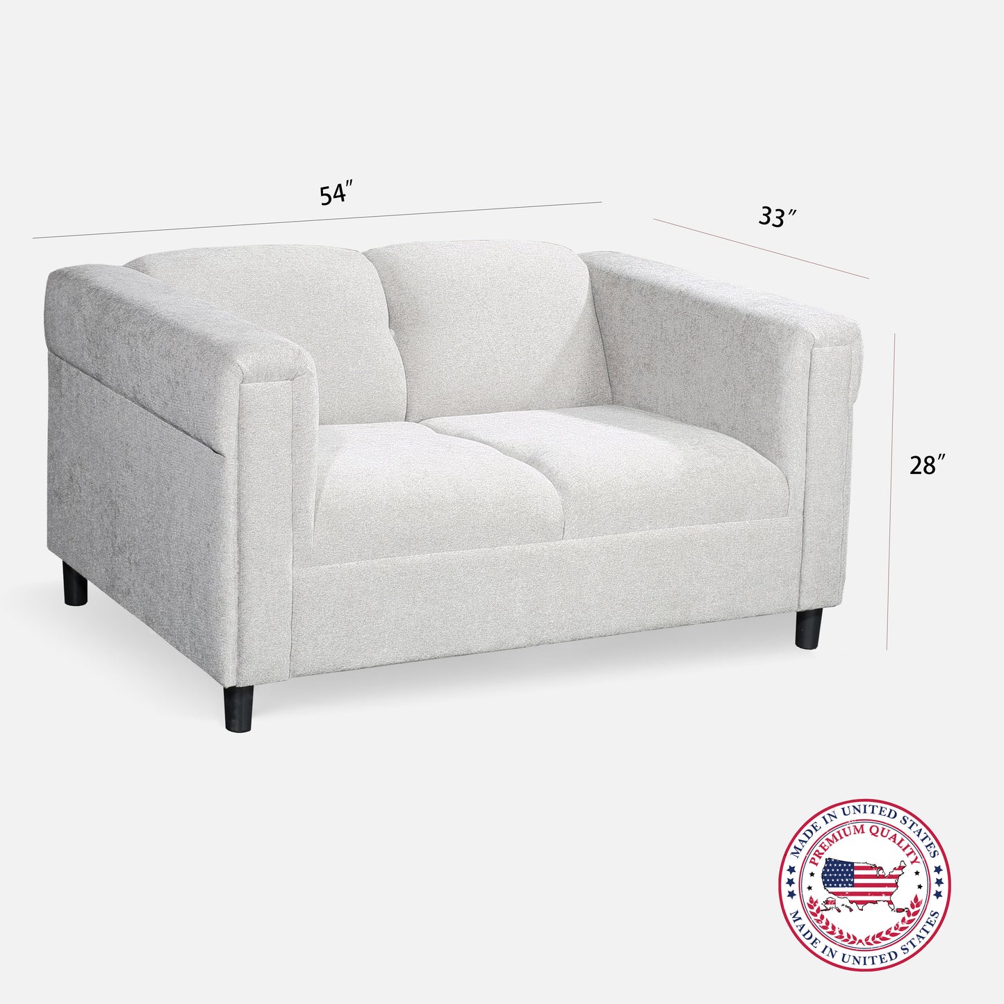 2-Piece Upholstered Sofa and Loveseat Set, Modern Fabric Couch Set with Track Arms, Light Gray