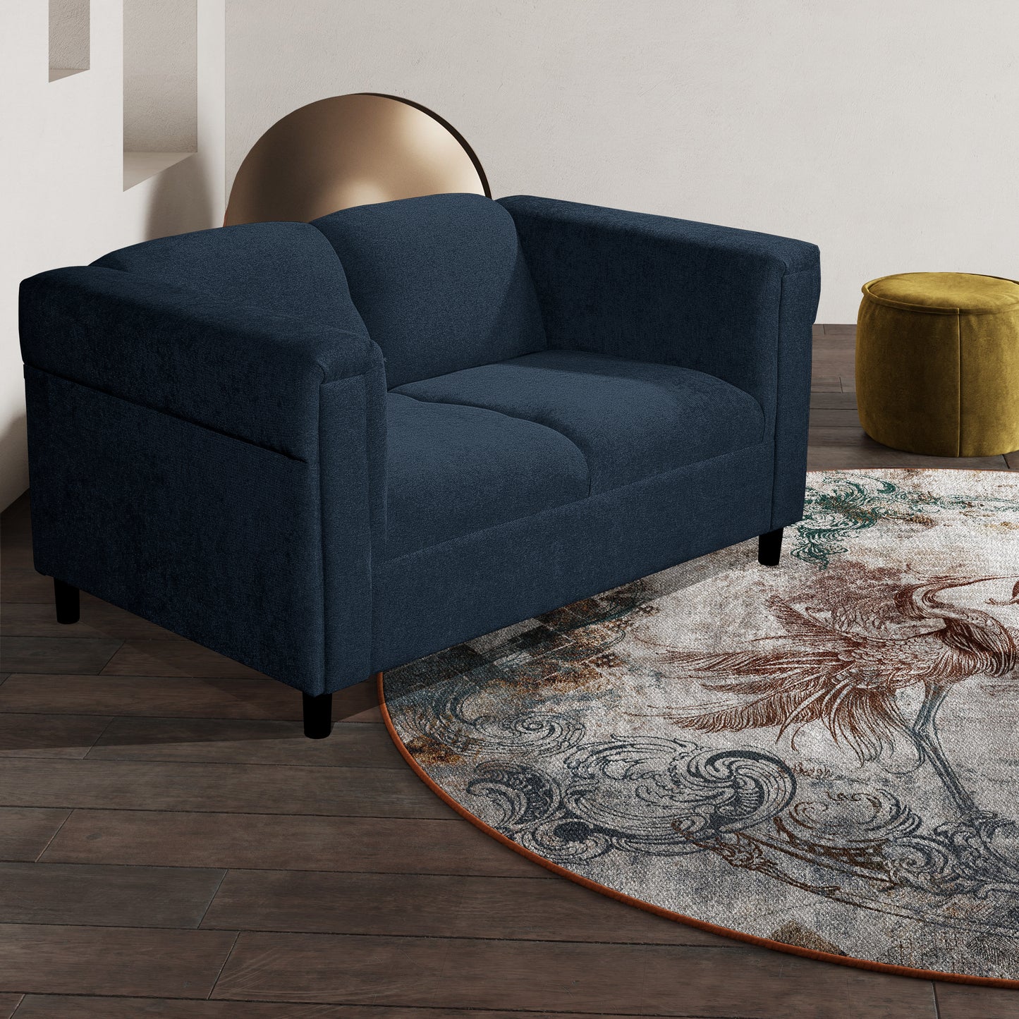54" Upholstered Loveseat Sofa with Track Arms, Modern Fabric 2-Seater Couch, Blue