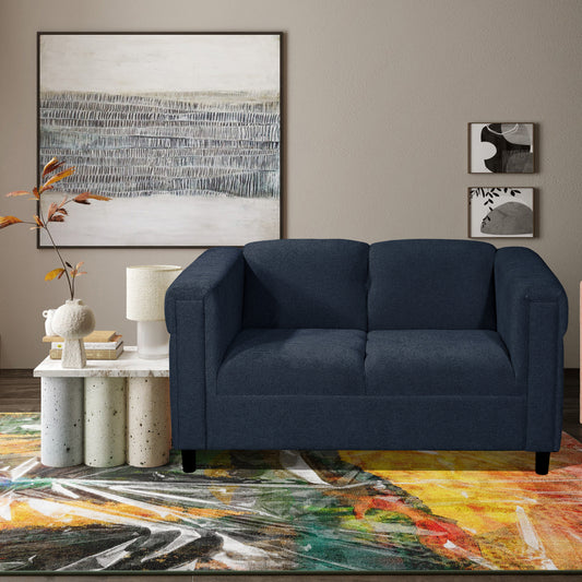54" Upholstered Loveseat Sofa with Track Arms, Modern Fabric 2-Seater Couch, Blue