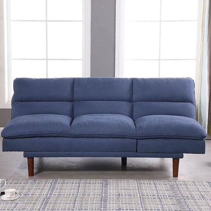 Convertible Futon Sofa Bed 76" Adjustable Back Upholstered Sleeper Couch with Wooden Legs, Blue