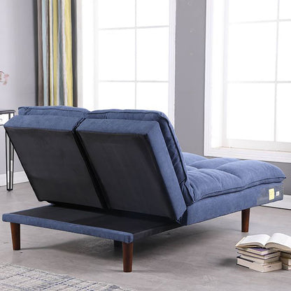 Convertible Futon Sofa Bed 76" Adjustable Back Upholstered Sleeper Couch with Wooden Legs, Blue