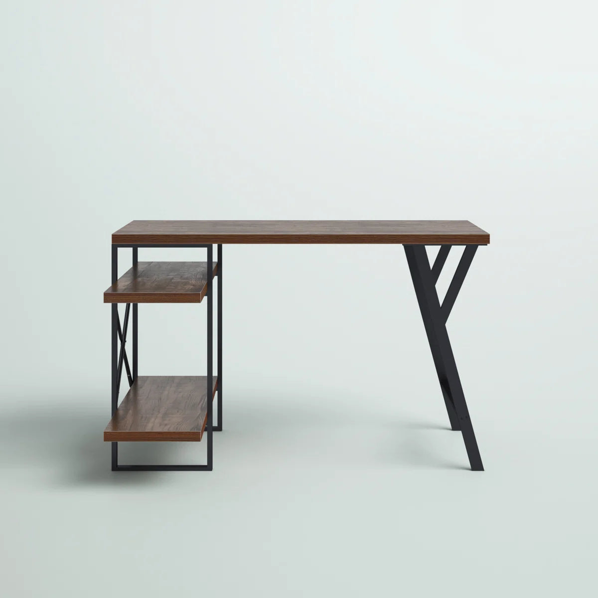 L - Shaped Home Office Desk with 2 Antigue Wood Shelves