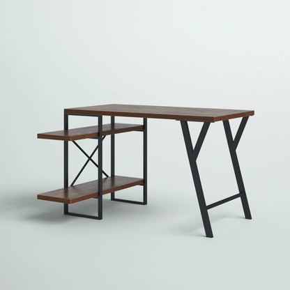 L - Shaped Home Office Desk with 2 Antigue Wood Shelves