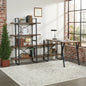 L - Shaped Home Office Desk with 6 Antigue Wood Shelves
