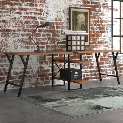 Rectangula Home Office Desk with 2 Antigue Wood Shelves