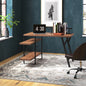 L - Shaped Home Office Desk with 2 Walnut Shelves