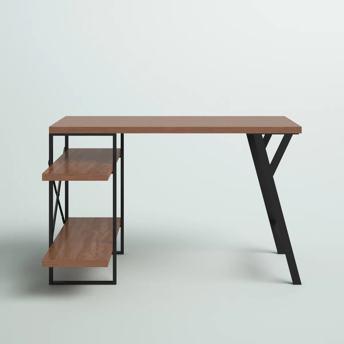 L - Shaped Home Office Desk with 2 Walnut Shelves