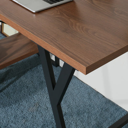 L - Shaped Home Office Desk with 2 Walnut Shelves