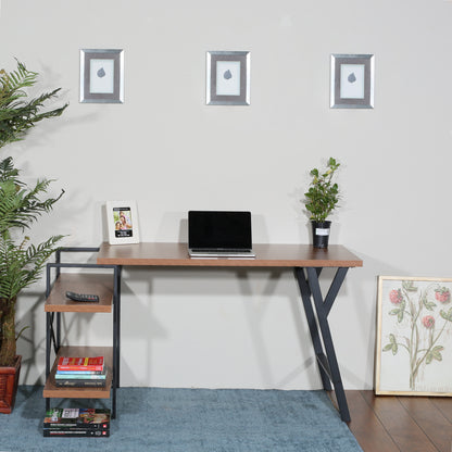 L - Shaped Home Office Desk with 2 Walnut Shelves