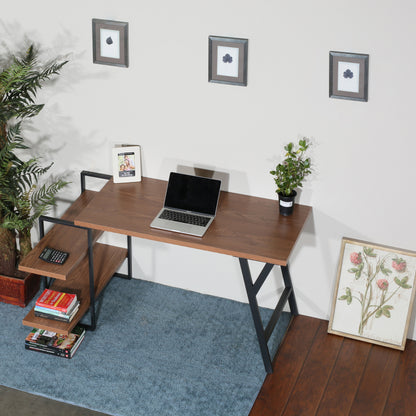 L - Shaped Home Office Desk with 2 Walnut Shelves