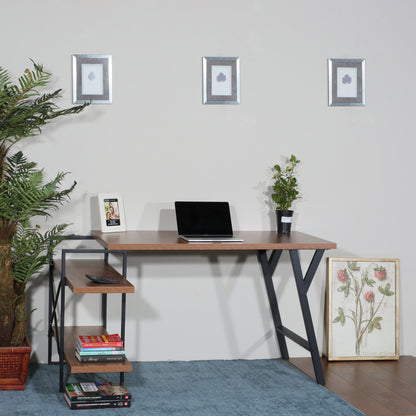 L - Shaped Home Office Desk with 2 Walnut Shelves