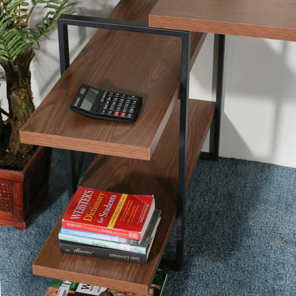L - Shaped Home Office Desk with 2 Walnut Shelves