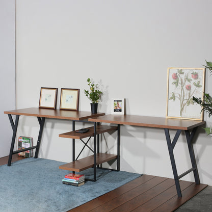 Rectangula Home Office Desk with 2 Walnut Shelves