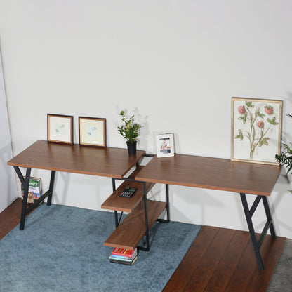 Rectangula Home Office Desk with 2 Walnut Shelves