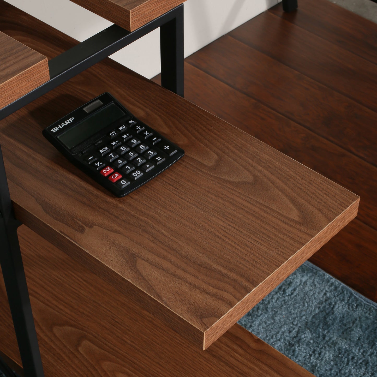 Rectangula Home Office Desk with 2 Walnut Shelves