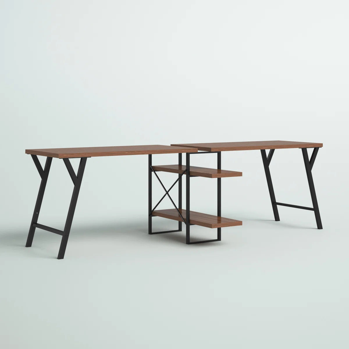Rectangula Home Office Desk with 2 Walnut Shelves