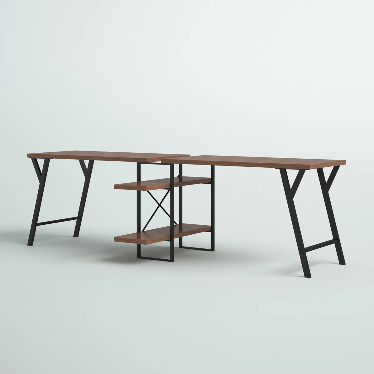 Rectangula Home Office Desk with 2 Walnut Shelves