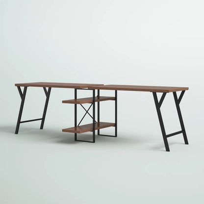 Rectangula Home Office Desk with 2 Walnut Shelves