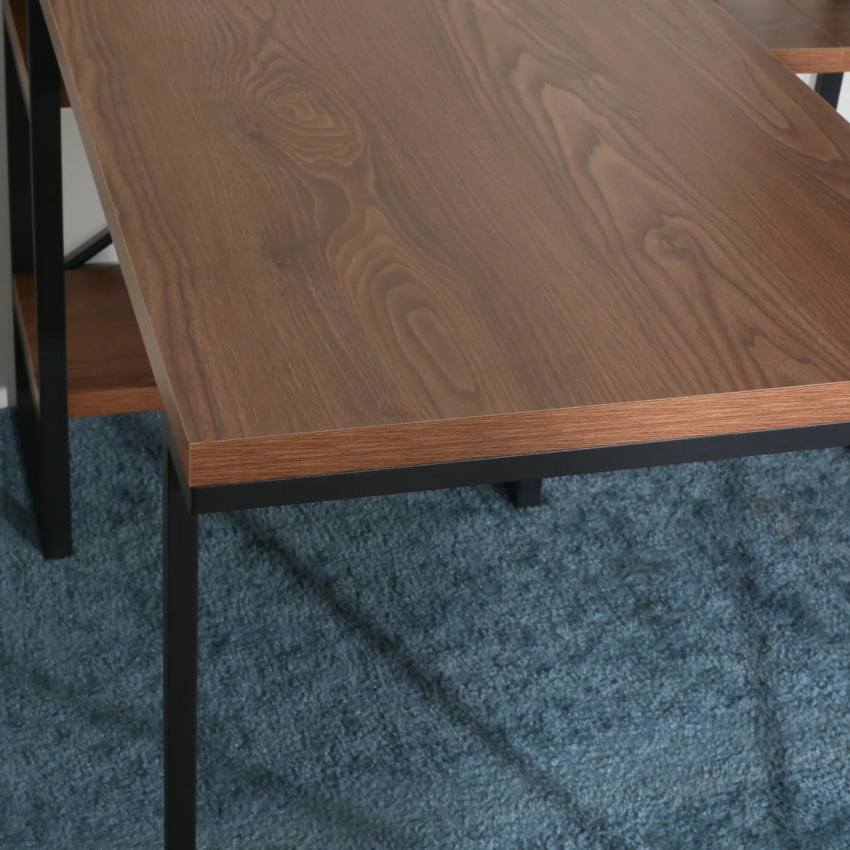 L - Shaped Home Office Desk with 6 Antigue Wood Shelves