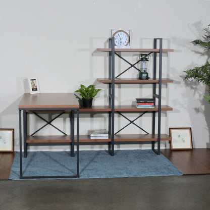 L - Shaped Home Office Desk with 6 Antigue Wood Shelves