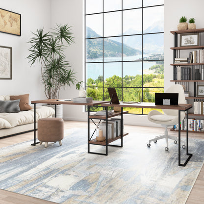 99.6"  writing Desk with 2-Tier Bookcase