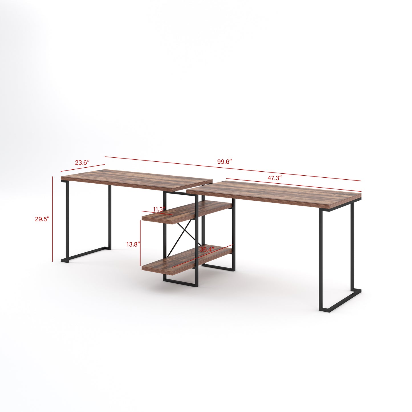 99.6"  writing Desk with 2-Tier Bookcase