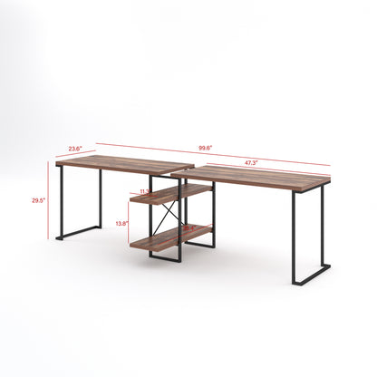 99.6"  writing Desk with 2-Tier Bookcase