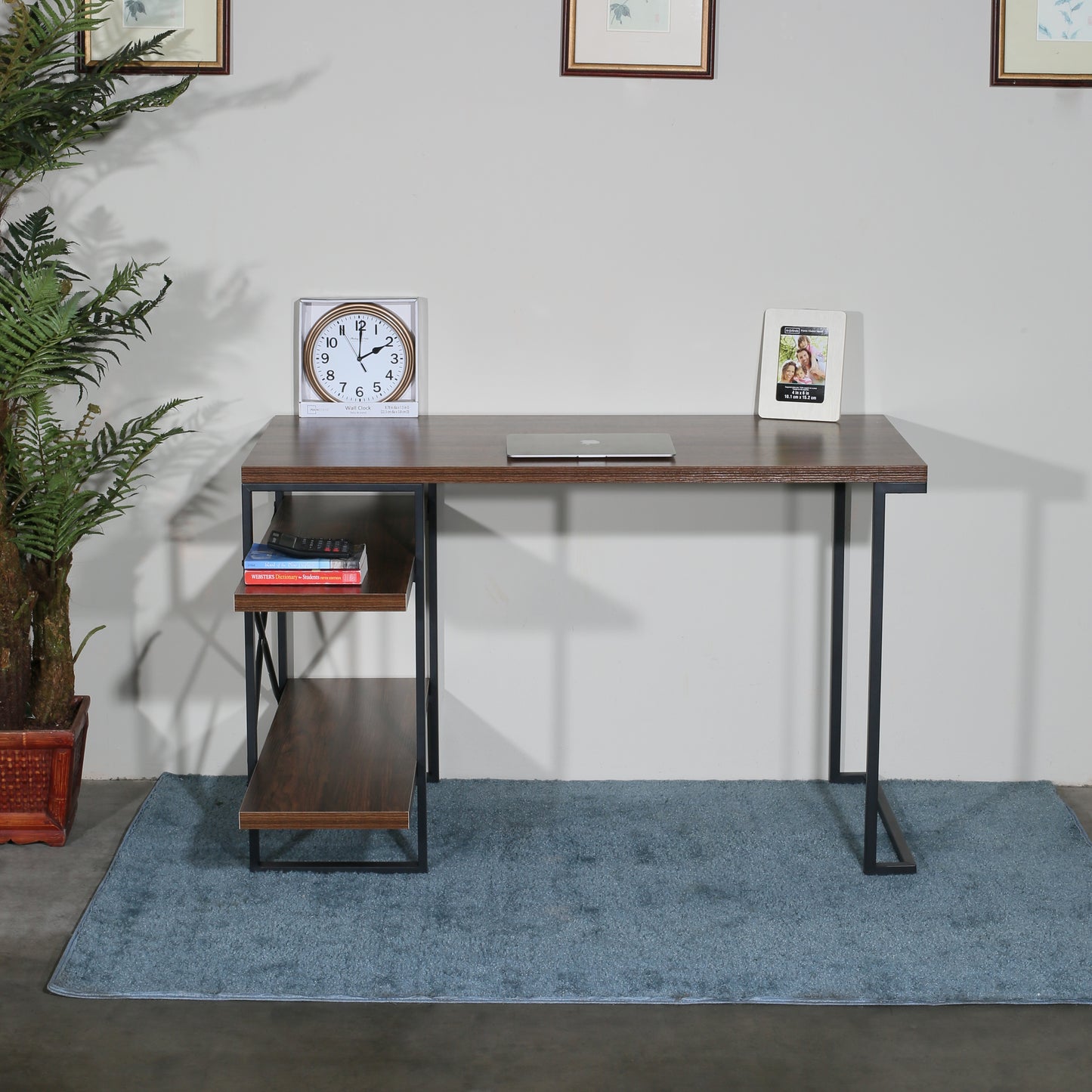 L - Shaped Home Office Desk with 2 Antigue Wood Shelves