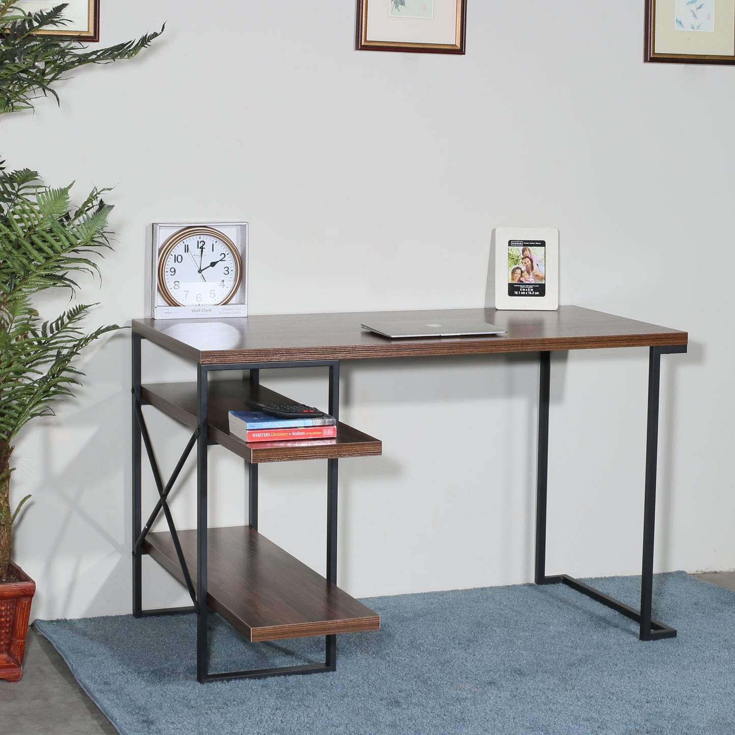 L - Shaped Home Office Desk with 2 Antigue Wood Shelves