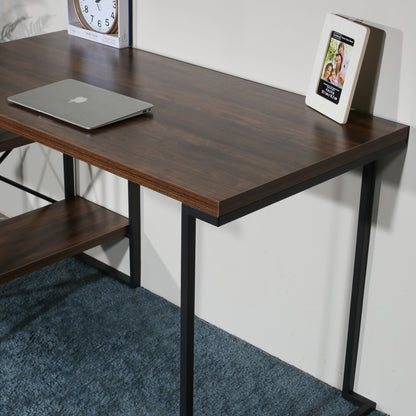 L - Shaped Home Office Desk with 2 Antigue Wood Shelves