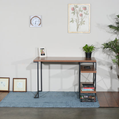 L - Shaped Home Office Desk with 2 Walnut Shelves
