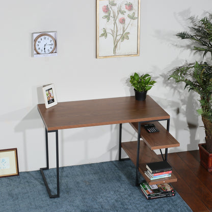 L - Shaped Home Office Desk with 2 Walnut Shelves