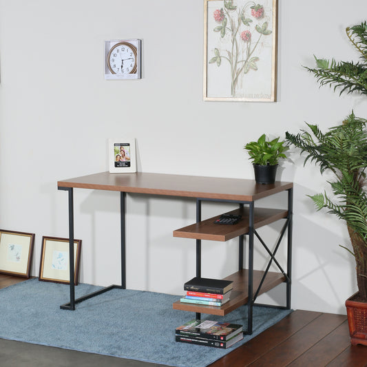 L - Shaped Home Office Desk with 2 Walnut Shelves