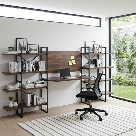 Rectangula Home Office Desk with 8 Antigue Wood Shelves