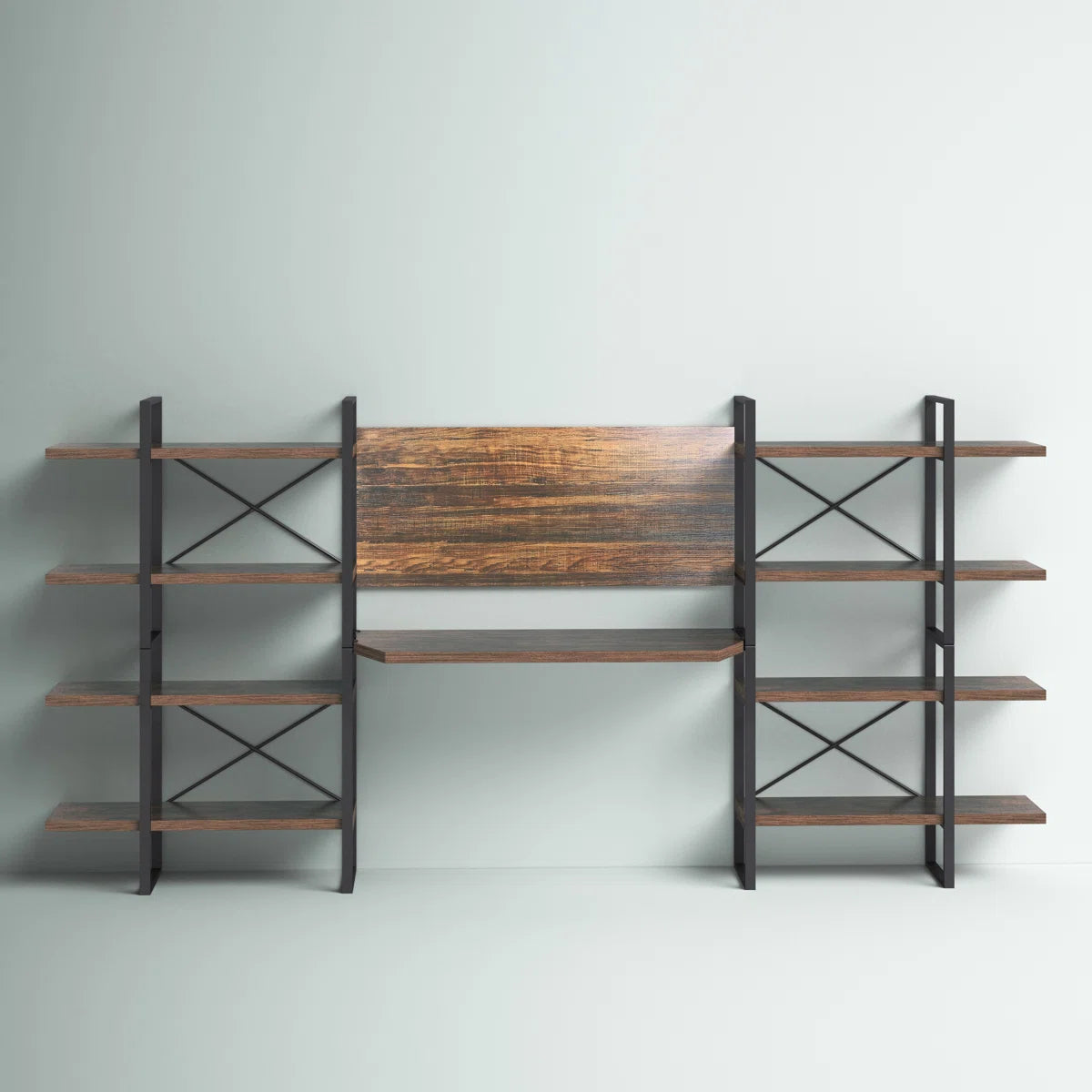 Rectangula Home Office Desk with 8 Antigue Wood Shelves