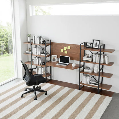 Rectangula Home Office Desk with 8 Walnut Shelves