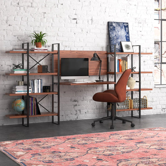 Rectangula Home Office Desk with 8 Walnut Shelves