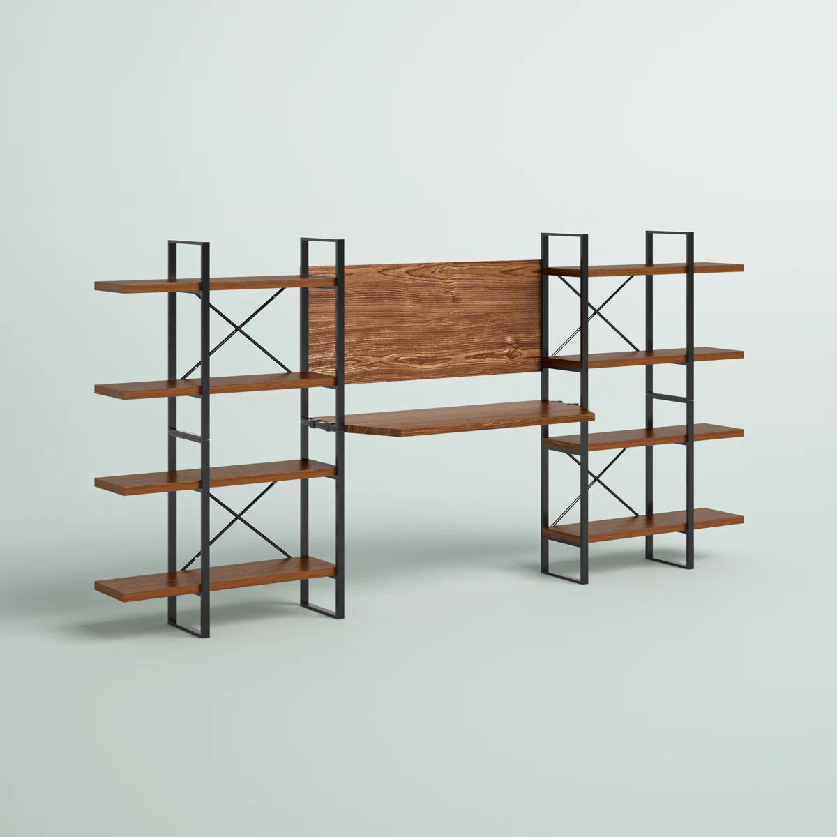 Rectangula Home Office Desk with 8 Walnut Shelves