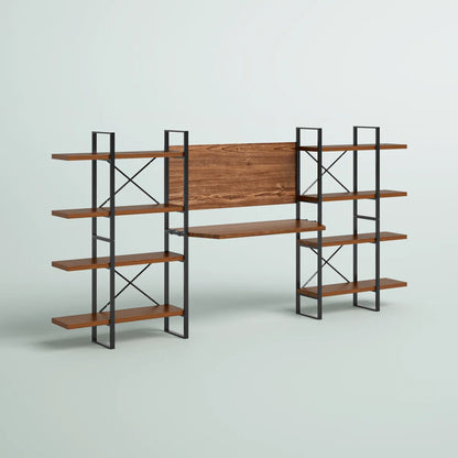 Rectangula Home Office Desk with 8 Walnut Shelves
