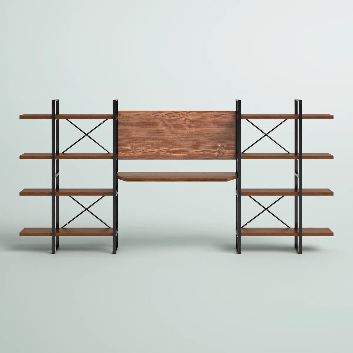 Rectangula Home Office Desk with 8 Walnut Shelves