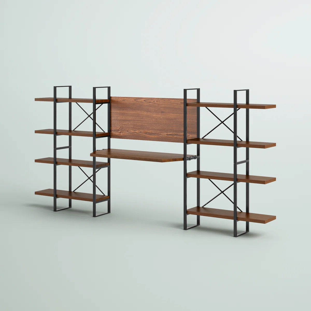Rectangula Home Office Desk with 8 Walnut Shelves