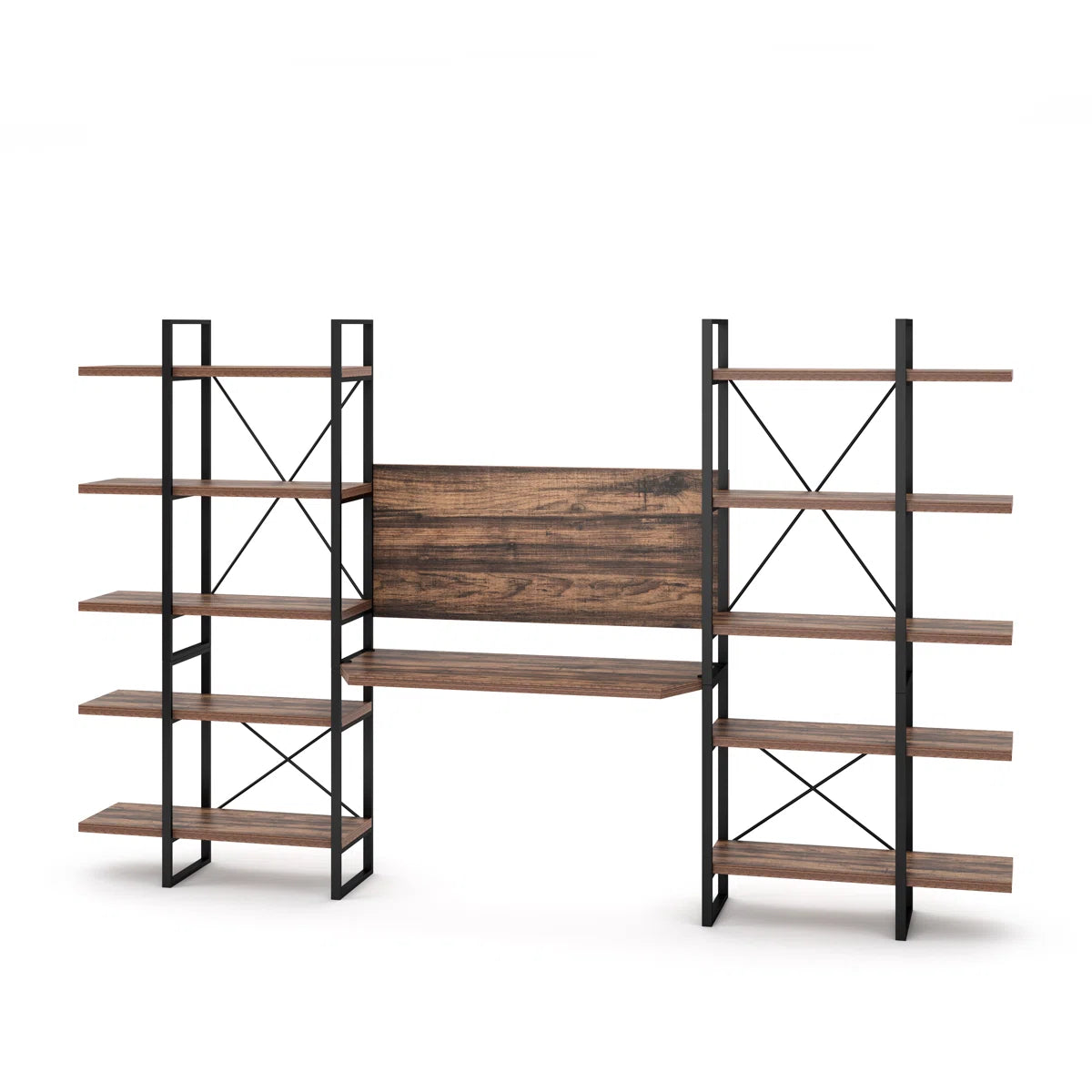 Computer Desk with 10 Storage Shelves, Antique Walnut Home Office Desk