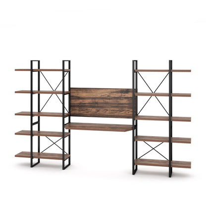Computer Desk with 10 Storage Shelves, Antique Walnut Home Office Desk