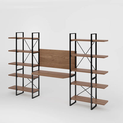 Home Office Computer Desk with Shelves, 10-Tier JD Walnut Storage Desk