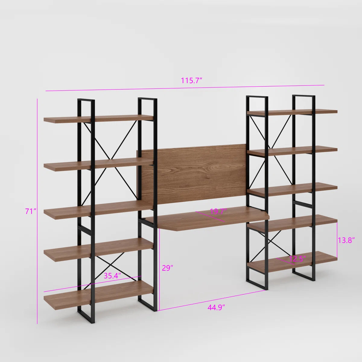 Home Office Computer Desk with Shelves, 10-Tier JD Walnut Storage Desk