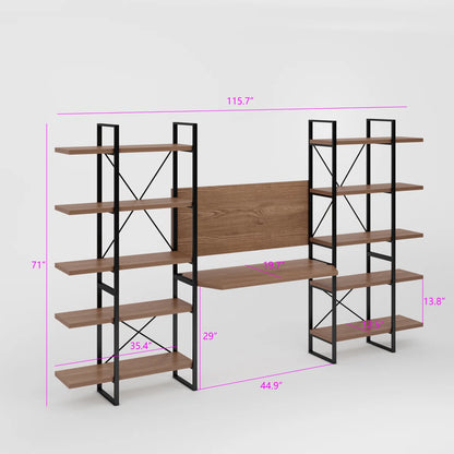 Home Office Computer Desk with Shelves, 10-Tier JD Walnut Storage Desk