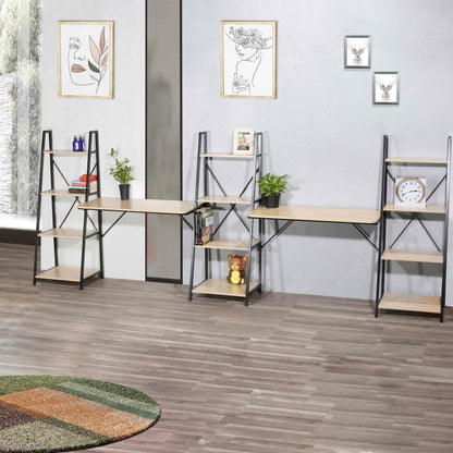Oak Writing Desk with 2 Desktop and 3 Bookshelves