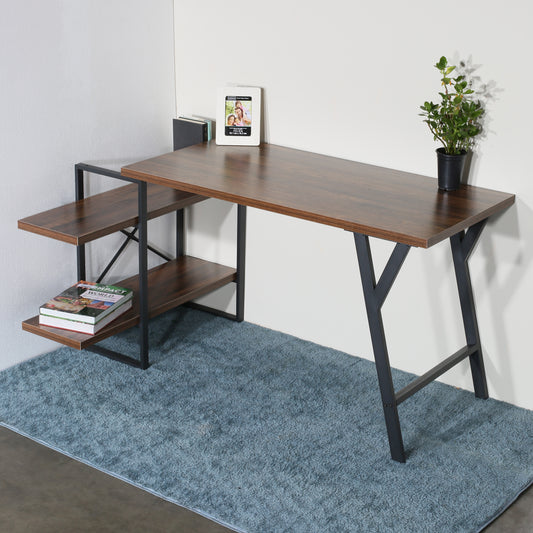 L - Shaped Home Office Desk with 2 Antigue Wood Shelves