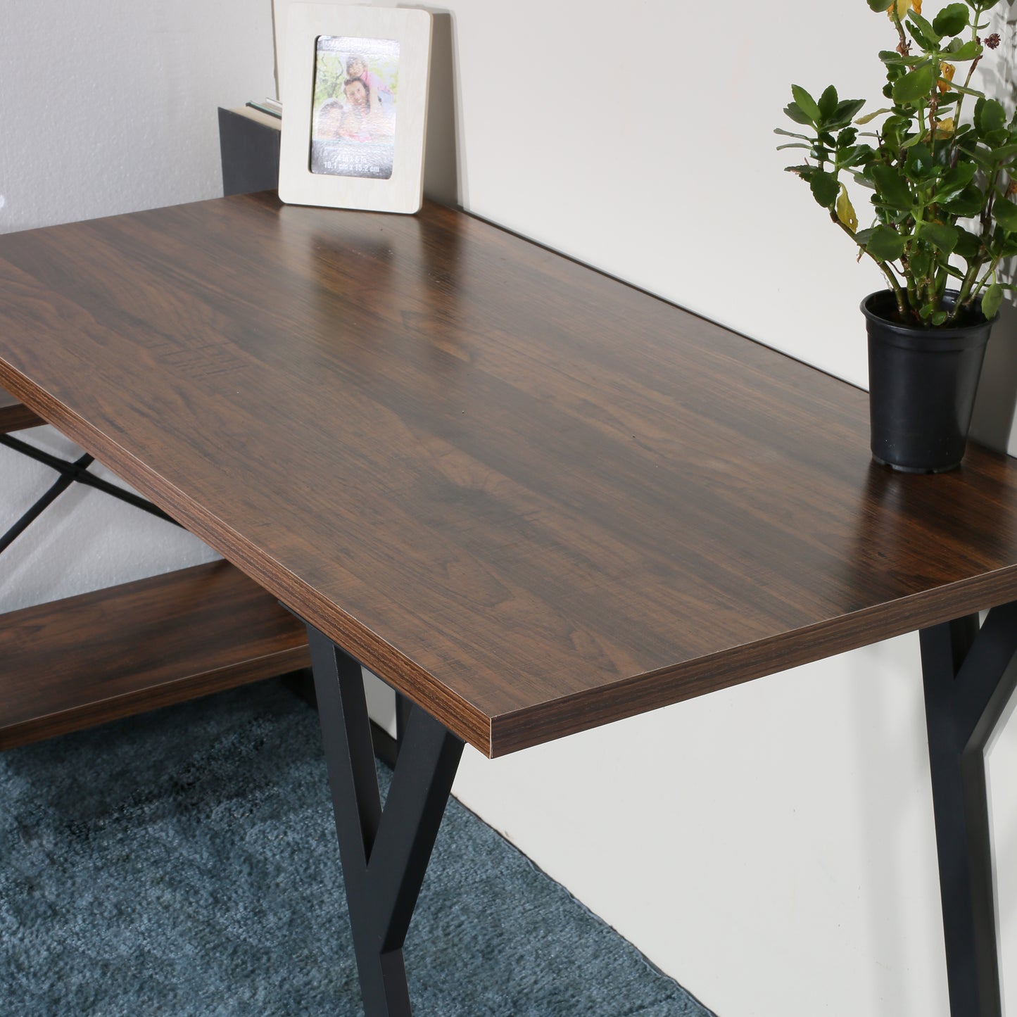 L - Shaped Home Office Desk with 2 Antigue Wood Shelves